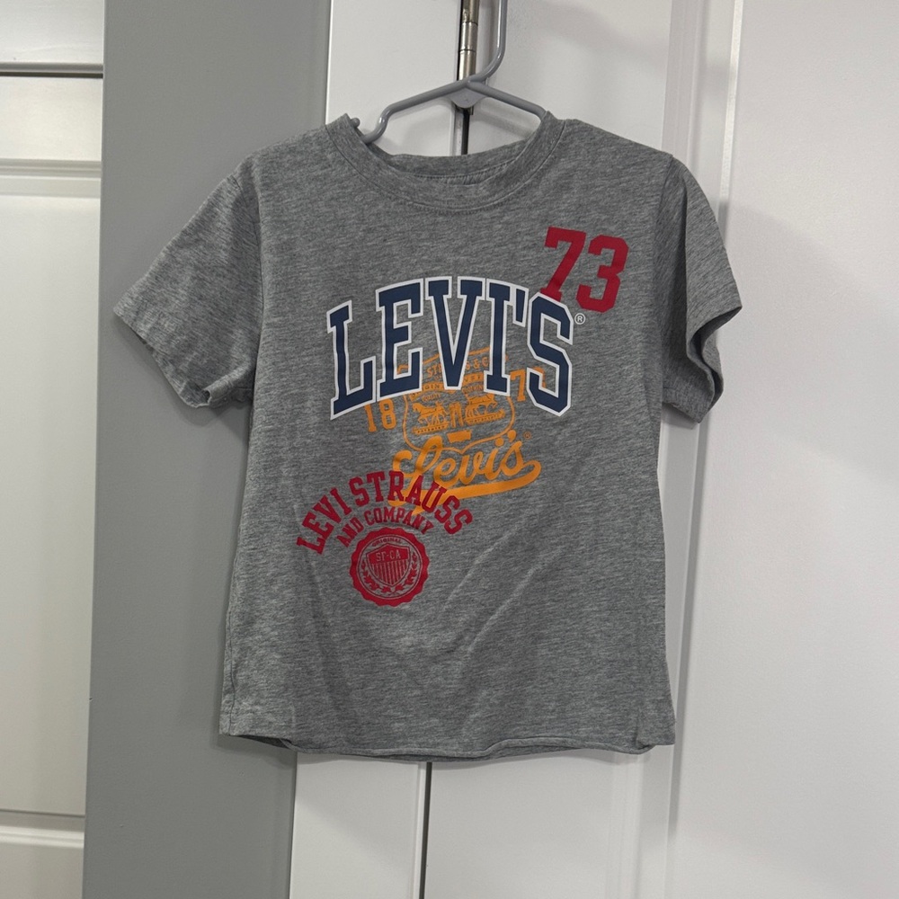 Levi's Gray Tee with Red, Blue & Yellow Chest Graphics